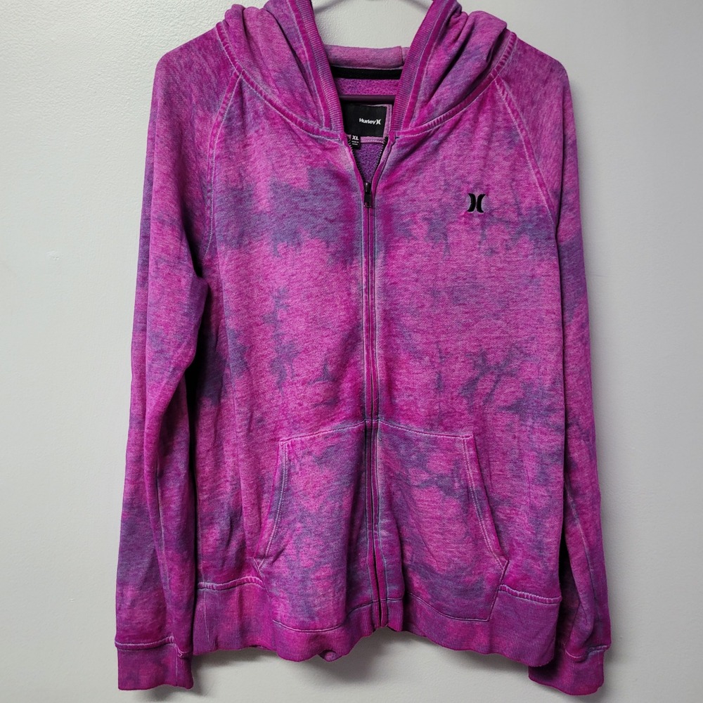 Hurley Girls Junior Tie‎ Dye Pink Full Zip Hoodie Sweatshirt Size XL